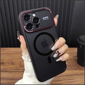 Black Magnetic Phone Case with Red Camera Trim